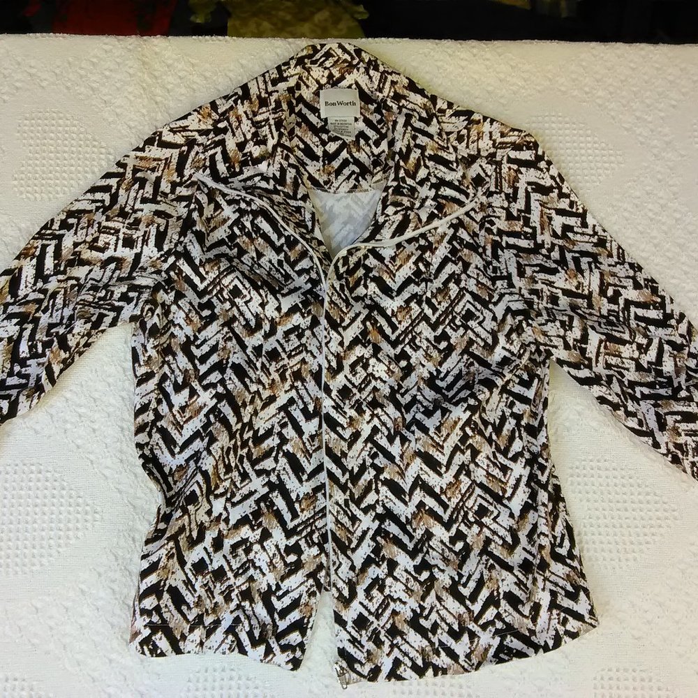 Vibrant black, beige and white print jacket